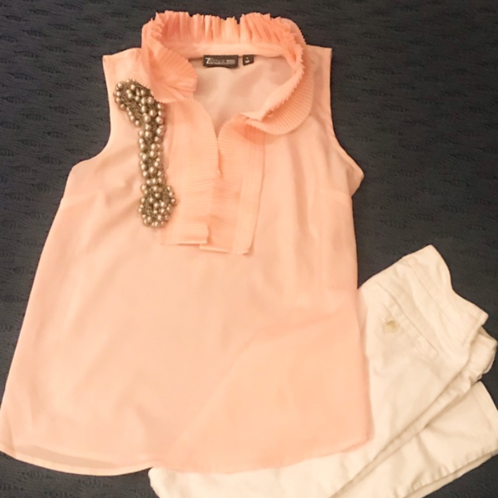 New York & company blush pink, ruffle blouse